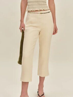 Reformation Petra Linen Low Rise Pedal Pusher Pant Ivory - Size 12